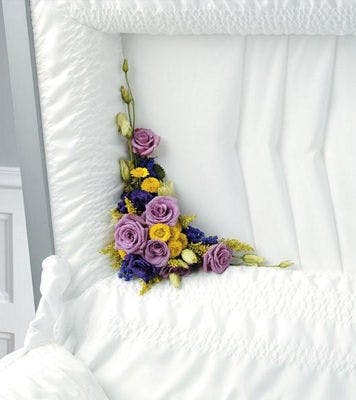 Purple Adornement Casket Lid Flowers Naples Flower Delivery
