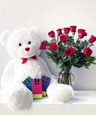 Big Love Bear With 12 Roses & Norman Love Chocolate